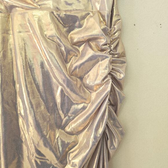 NWT Oh Polly Dalilah Metallic Maxi Gown Hooded A Light Gold Women's Size US 10 - Picture 8 of 12